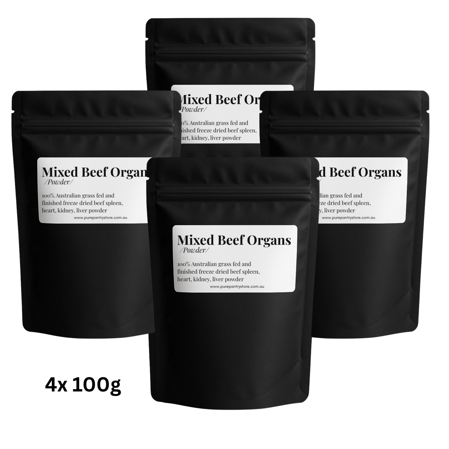4x 100g Organic Mixed Beef Organ Blend Powder Grass Fed and Finished– Liver, Heart, Kidney & Spleen
