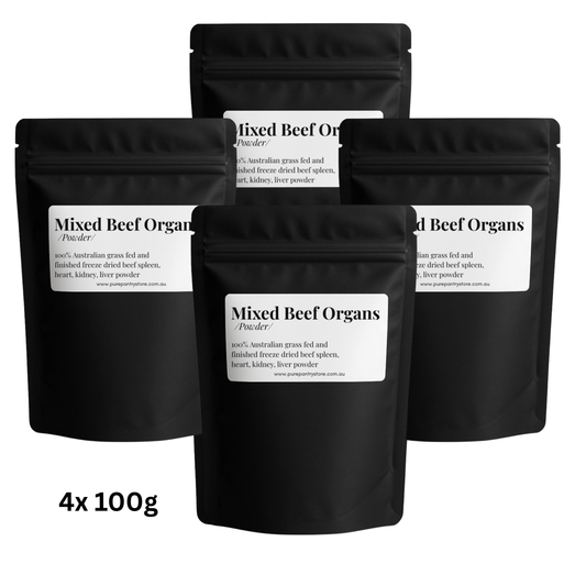 4x 100g Organic Mixed Beef Organ Blend Powder Grass Fed and Finished– Liver, Heart, Kidney & Spleen
