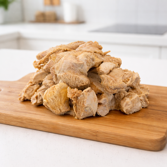 raw freeze dried turkey meat on a wooden serving board Australia